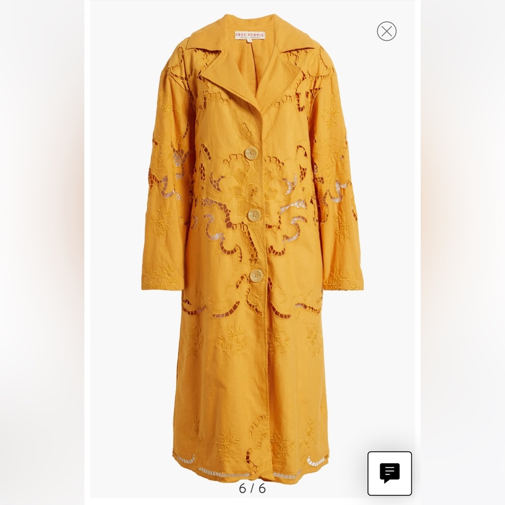 Free People Susanna Eyelet Cotton & Linen orange Coat Sz.L - Picture 8 of 16